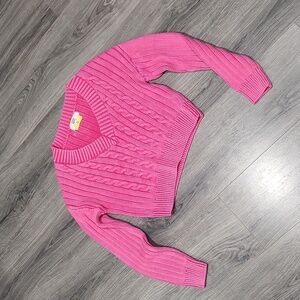 Madden NYC Pink Cropped Cotton Vneck Sweater